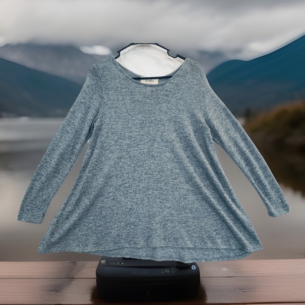 Puella Shirt Womens Medium Gray Scoop Neck Long Sleeve Swing Tunic Jersey Top